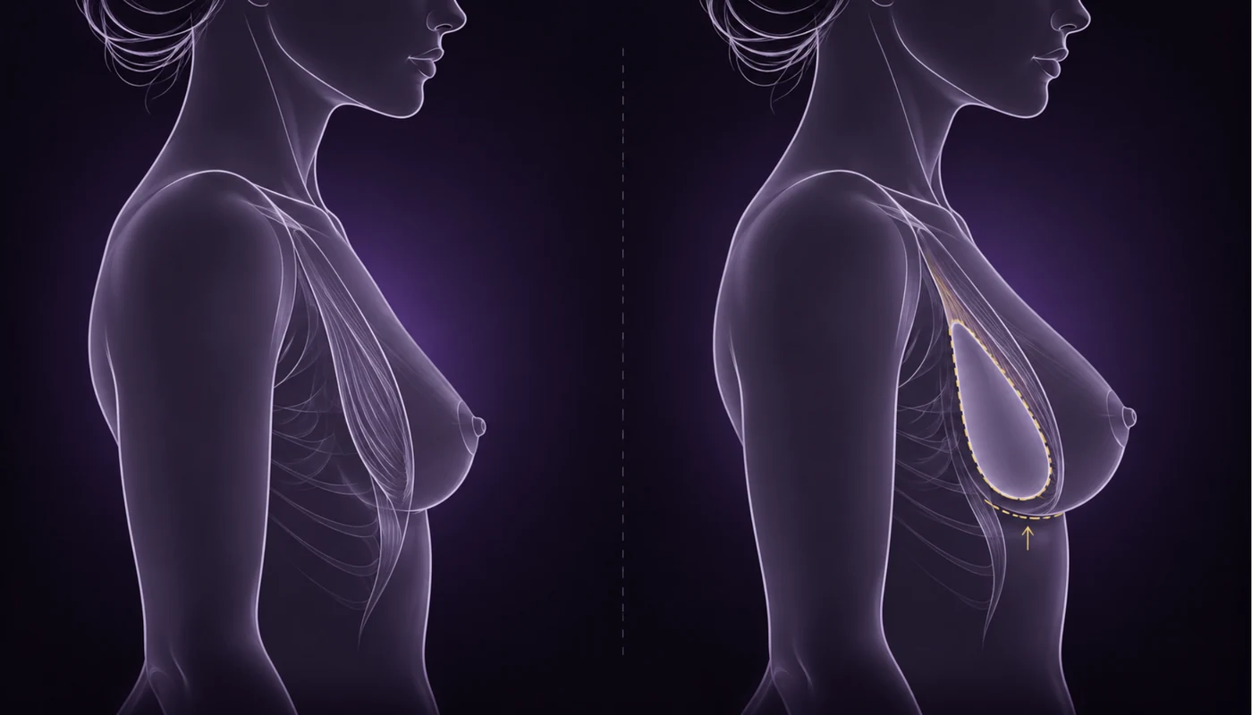 Profile diagram showing implant placement in breast augmentation